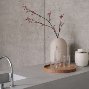 Table with ribbed vases in natural colors
