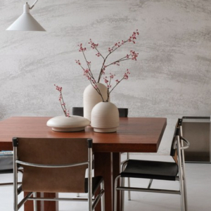 Table with ribbed vases in natural colors