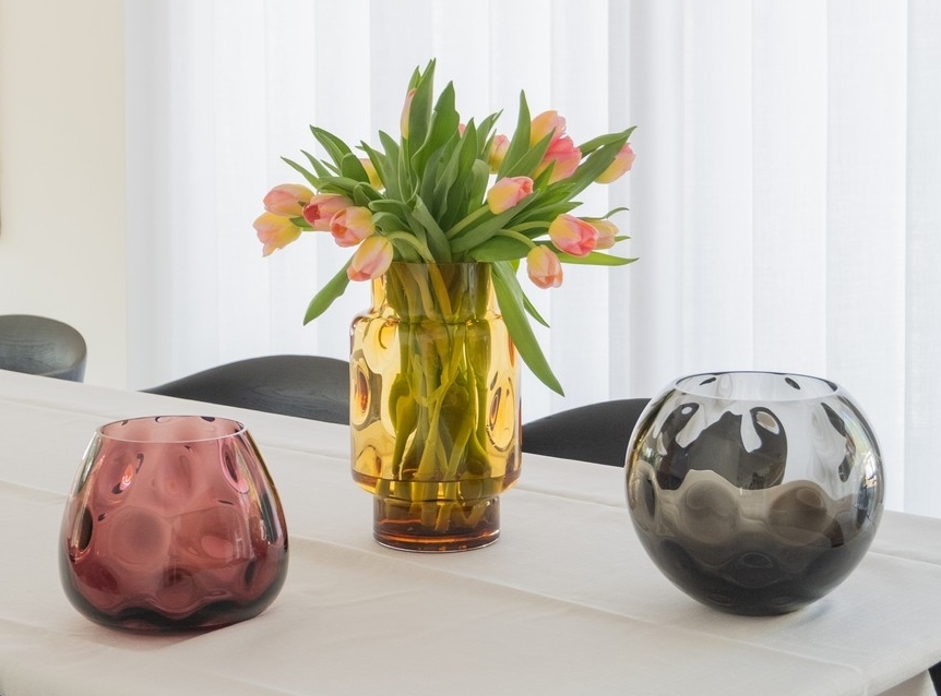 Polka Cone Plum on the left, Tower Amber in the centre and Round Cool Grey on the right